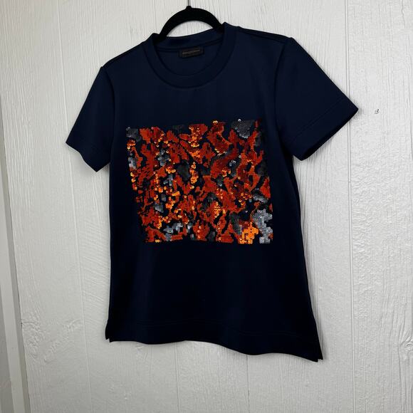 Donna Karan Navy Blue Sequin SAMPLE T shirt Size Medium *Read* Short Sleeve Rare - Picture 2 of 13
